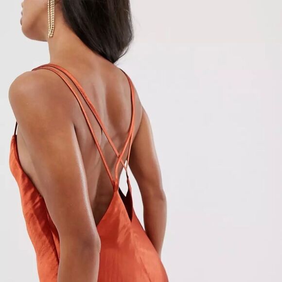 Nwt-asos DESIGN cami maxi slip dress in high shine satin with strappy back - Picture 2 of 16